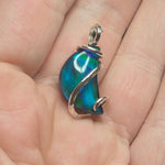 Crescent Aurora Opal Moon Pendant in Sterling Silver - Deep Blue Flash