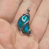 Crescent Aurora Opal Moon Pendant in Sterling Silver - Deep Blue Flash