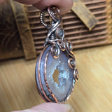 Purple Agate Geode Pendant – Quartz Crystal Portal in Antiqued Copper