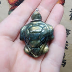 Carved Golden Labradorite Sea Turtle Pendant in Sterling Silver