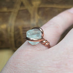 Aquamarine Crystal Ring sz 9 – Raw Termination in Forged Copper