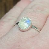 Moonstone Ring sz 11 – Golden + Ice Blue Flash Sterling Silver
