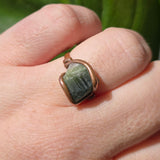 Raw Green Tourmaline Crystal Ring in Copper Ring Sz 10