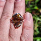 Aquas Calientes Fire Agate Ring sz 8 – Forged Embrace in Sterling Silver