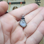 Teal Blue Rose Cut Rainbow Moonstone Antiqued Sterling Silver Pendant