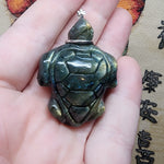 Carved Golden Labradorite Sea Turtle Pendant in Sterling Silver