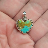 Healed Turquoise Heart Pendant - Bright Sterling Silver