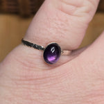 Grape Purple Amethyst Ring sz 9.5 - Hammered Sterling Silver