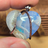 Sky Plume Agate Heart + Aurora Opal Pendant – Recycled Copper