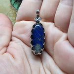 Rutilated Quartz on Lapis Lazuli in Antiqued Sterling Silver Pendant Necklace