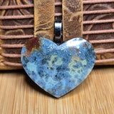 Common Opal Heart Pendant - Marcasite Inclusions Dark Metal Tone Bail
