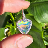 Double Sided Faceted Rainbow Aurora Opal Pendant In Sterling Silver
