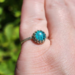 Natural Turquoise Ring sz 8 – Bright Blue Cab with Dramatic Black Matrix Sterling Silver