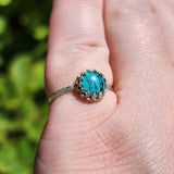 Natural Turquoise Ring sz 8 – Bright Blue Cab with Dramatic Black Matrix Sterling Silver