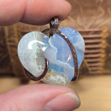 Sky Plume Agate Heart + Aurora Opal Pendant – Recycled Copper
