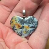 Marcasite + Pyrite in Common Opal Heart Pendant - Silver Tone Bail