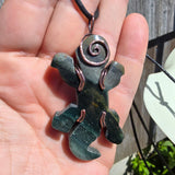 Lizard Green Moss Agate Carving Pendant in Copper