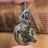 Marcasite Moon Pendant Celestial Wire Wrap - Sterling Silver with Hematite Star