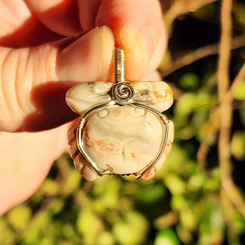 Jasper Crab Pendant – Hand-Carved Cream Swirl in Sterling Silver + 14kt Gold Fill