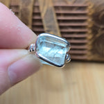 Aquamarine Crystal Ring – sz 7.5 – Clear Blue Natural Beryl