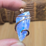 White Plume Agate + Purple-Blue Aurora Opal Pendant – 14kt Rose Gold Fill Tension Set