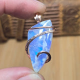 White Plume Agate + Purple-Blue Aurora Opal Pendant – 14kt Rose Gold Fill Tension Set