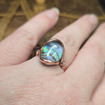 Rutile Quartz + Abalone Copper Ring sz 11 Copper - Natural Flash