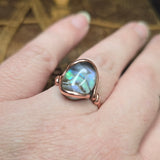 Rutile Quartz + Abalone Copper Ring sz 11 Copper - Natural Flash