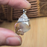 Golden Green Red Moss in White Chalcedony – Sterling Silver Pendant
