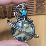Marcasite Agate Planet Pendant - Oxidized Sterling Silver Geode Wrap