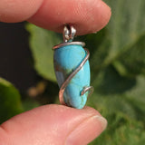 Sky Blue 10ct Turquoise Pendant - Hammered Sterling Silver