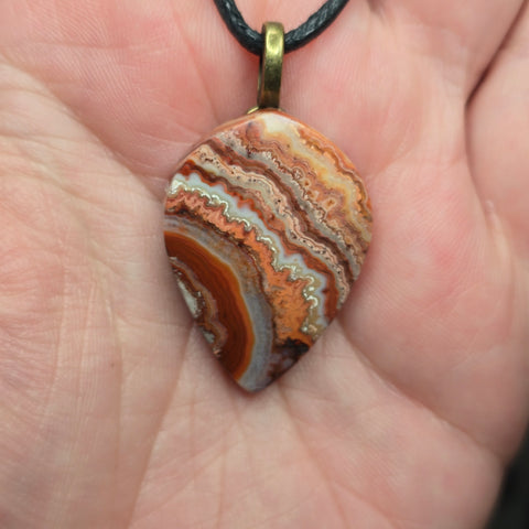 Crazy Lace Agate Pendant – Teardrop Red + Orange Swirl Necklace