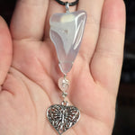 Blue Agate & Pink Opal Dangle Pendant with Butterfly Heart Charm