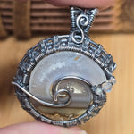 Gemshell Spiral Fossil Pendant - Agate + Quartz in Sterling