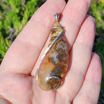 Oregon Graveyard Point Plume Agate Pendant in Sterling Silver with Marcasite