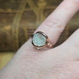 Aquamarine Crystal Ring sz 9 – Raw Termination in Forged Copper