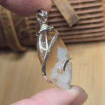 Golden Tube + Moss Carnelian Agate Pendant – Sterling Silver