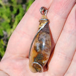 Oregon Graveyard Point Plume Agate Pendant in Sterling Silver with Marcasite
