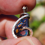 Boulder Opal Pendant Lightning Fire Yowah Nut Pattern - Sterling Silver