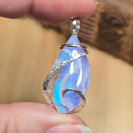 White Plume Agate Pendant – Sterling Silver + Rainbow Aurora Opal - Rock Your World 