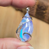 White Plume Agate Pendant – Sterling Silver + Rainbow Aurora Opal - Rock Your World 