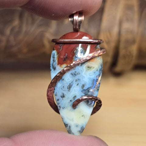Fiery Common Opal Pendant Marcasite Inclusions - Copper Wrapped