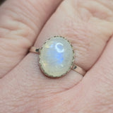 Moonstone Ring sz 10.5 – Blue Glow with Golden Spark in Sterling Silver