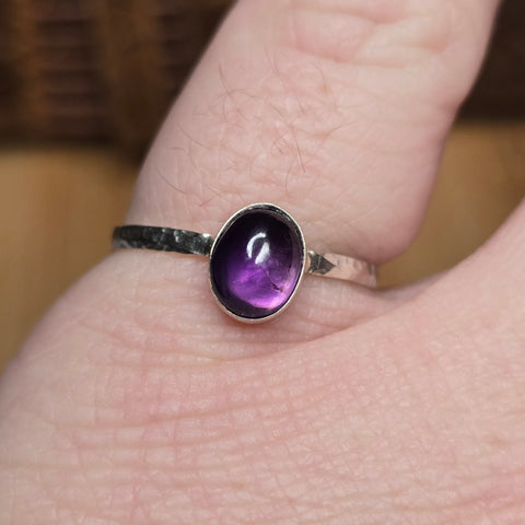 Grape Purple Amethyst Ring sz 9.5 - Hammered Sterling Silver