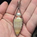 Crazy Lace Agate Pendant Real Pearl - Copper Wire Wrap