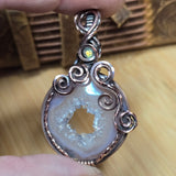 Purple Agate Geode Pendant – Quartz Crystal Portal in Antiqued Copper