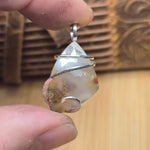 Golden Green Red Moss in White Chalcedony – Sterling Silver Pendant