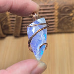 White Plume Agate + Purple-Blue Aurora Opal Pendant – 14kt Rose Gold Fill Tension Set