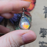 Double Sided Faceted Fiery Aurora Opal Pendant In Antiqued Sterling Silver - Rock Your World 