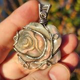 Purple Labradorite Rose Pendant - Sculpted Bloom in Antiqued Sterling
